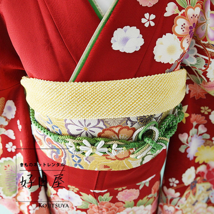 振袖 身長147-162cm 赤牡丹菊桜正絹