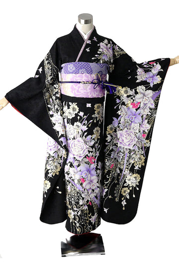 振袖 成人式用 身長157-172cm 黒 bk-010-s