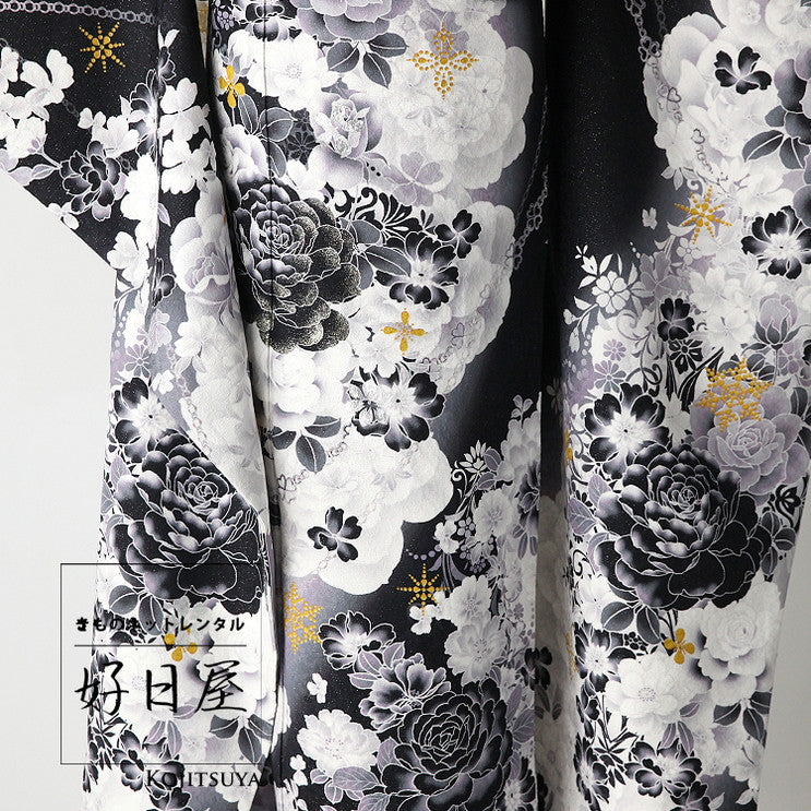振袖 成人式用 身長159-174cm 黒 bk-023-s