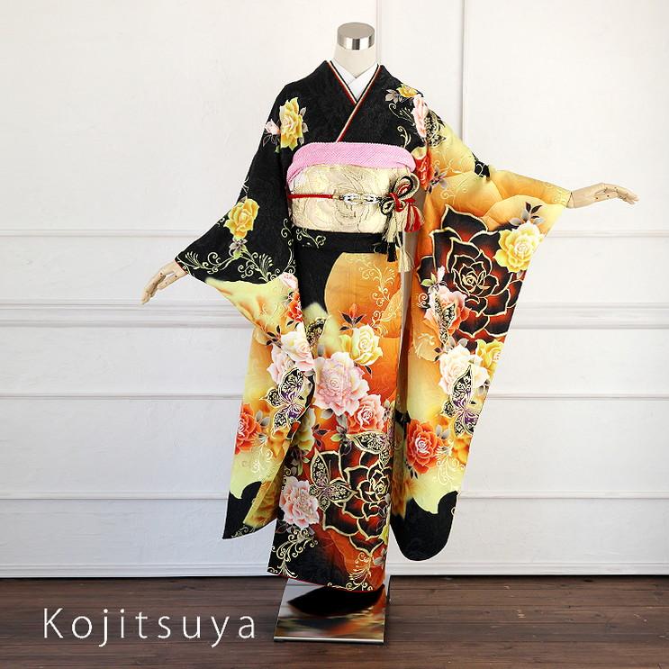 振袖 成人式用 身長145-160cm 黒 bk-031-s