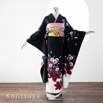 振袖 成人式用 身長161-176cm 黒 bk-033-s