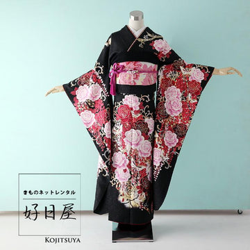 振袖 成人式用 身長159-174cm 黒 bk-038-s