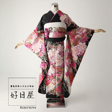 振袖 成人式用 身長165-180cm 黒 bk-040-s