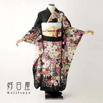 振袖 成人式用 身長159-174cm 黒 bk-042-s