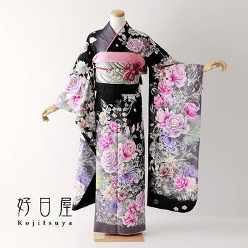 振袖 身長157-172cm 黒 bk-063