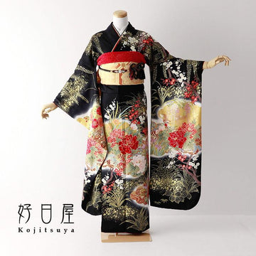 振袖 成人式用 身長157-172cm 黒 bk-069-s