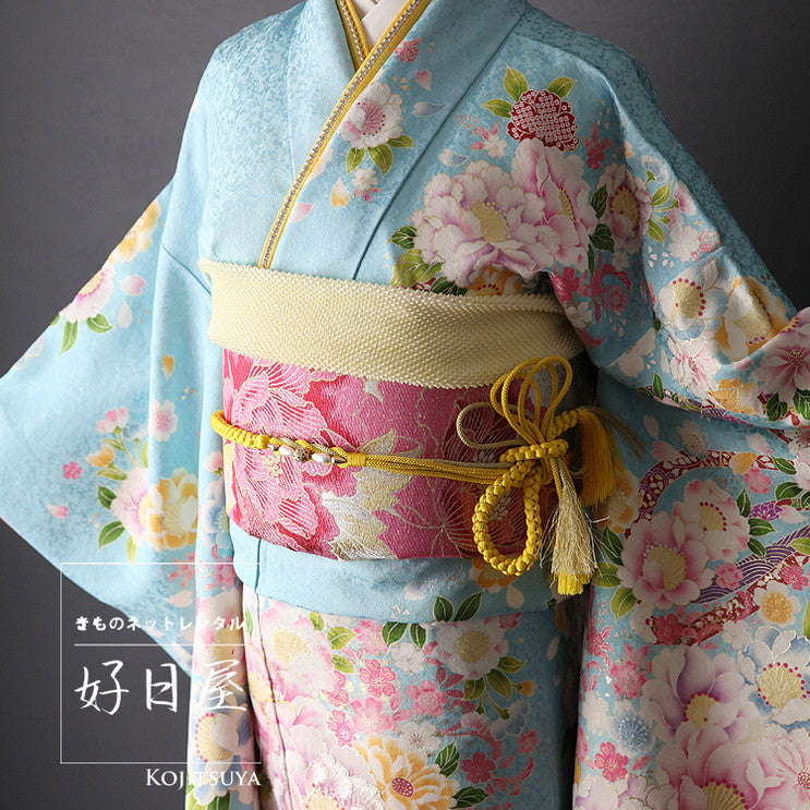 振袖 成人式用 身長145-160cm 青 bl-006-s
