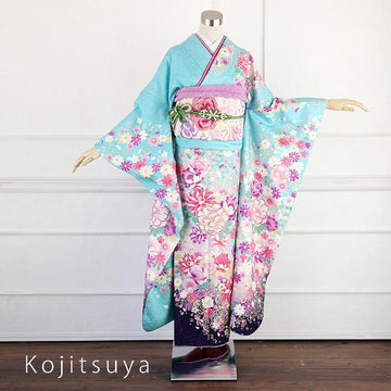 振袖 成人式用 身長155-170cm 青 bl-014-s