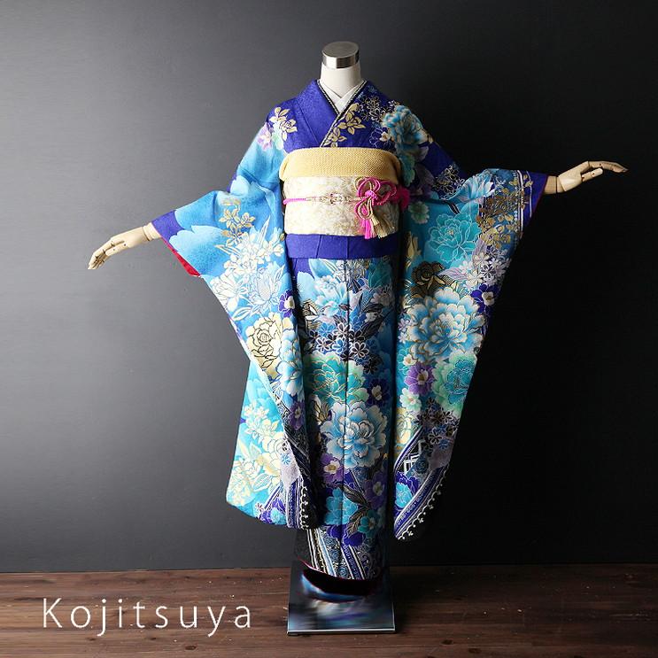 振袖 成人式用 身長144-159cm 青 bl-015-s