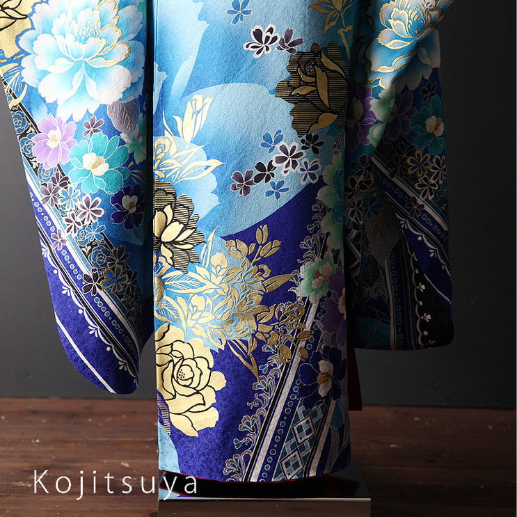 振袖 成人式用 身長144-159cm 青 bl-015-s