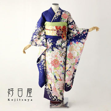 振袖 成人式用 身長146-161cm 青 bl-020-s