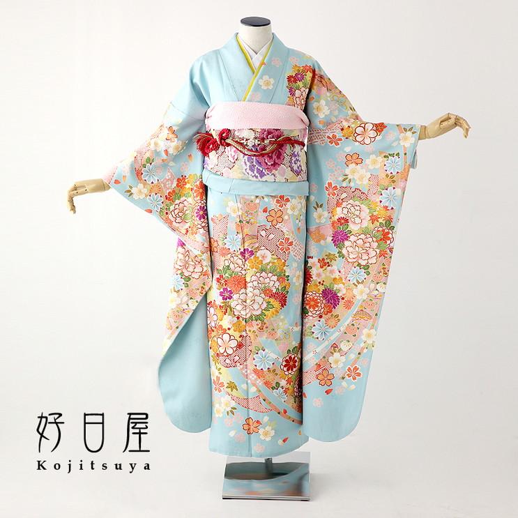 振袖 成人式用 身長151-166cm 青 bl-023-s