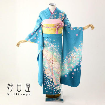 振袖 身長156-171cm 青 bl-026