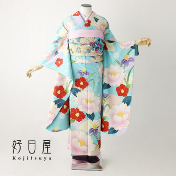 振袖 成人式用 身長153-168cm 青 bl-027-s