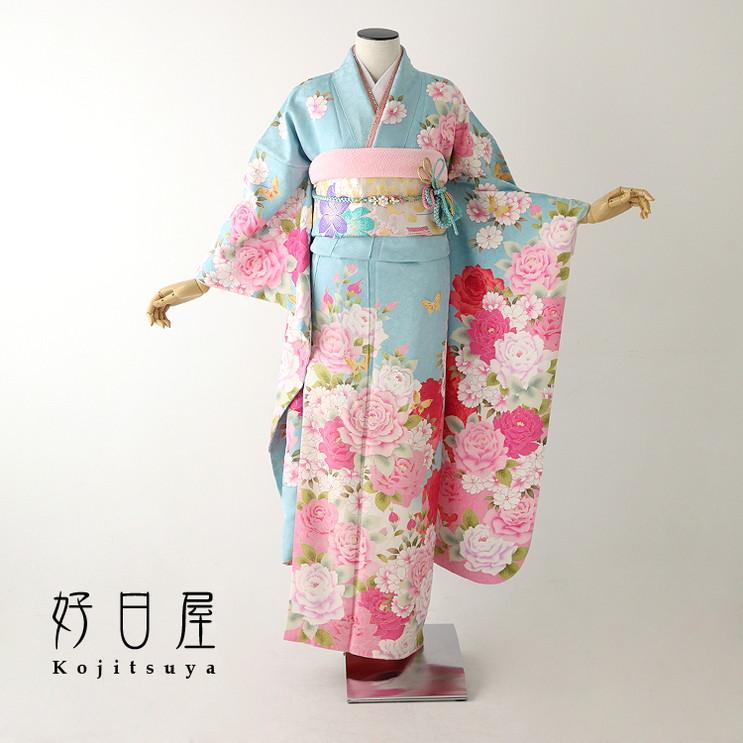 振袖 身長148-163cm 青 bl-030