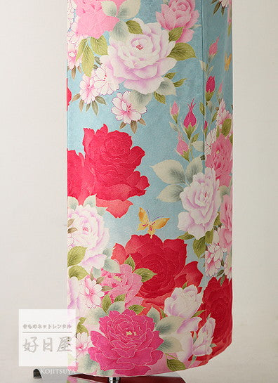 振袖 身長148-163cm 青 bl-030