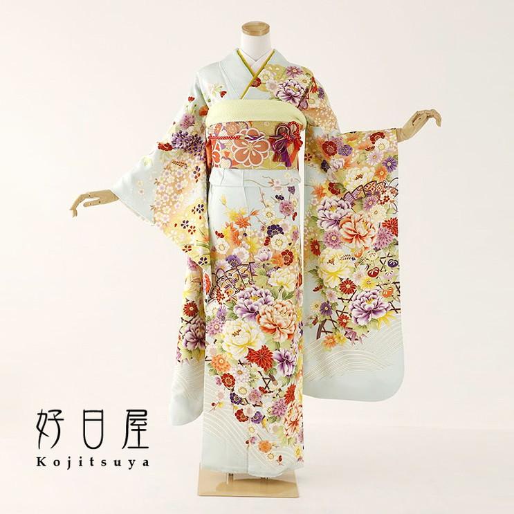 振袖 成人式用 身長159-174cm 青 bl-034-s