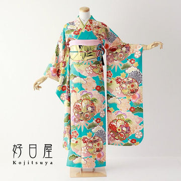 振袖 身長148-163cm 青 bl-038
