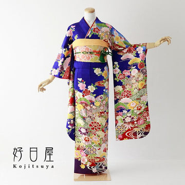 振袖 成人式用 身長147-162cm 青 bl-039-s