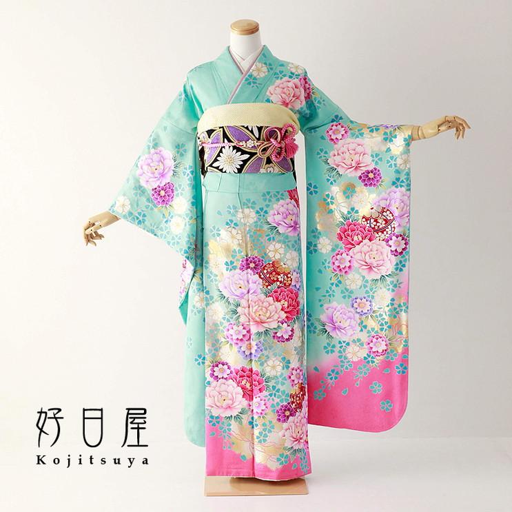振袖 身長152-167cm 青 bl-043