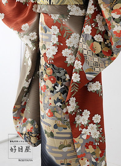 振袖 身長150-165cm 茶 br-003