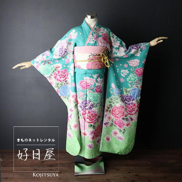 振袖 成人式用 身長155-170cm 緑 gr-003-s