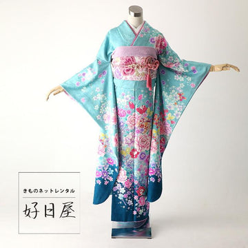 振袖 成人式用 身長159-174cm 緑 gr-009-s