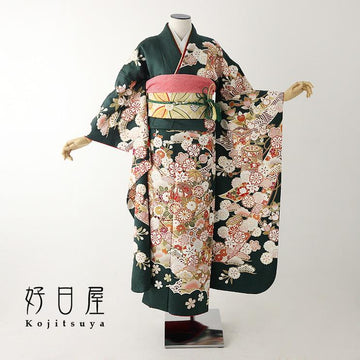 振袖 成人式用 身長155-169cm 緑 gr-026-s
