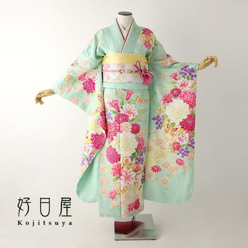 振袖 成人式用 身長155-170cm 緑 gr-029-s